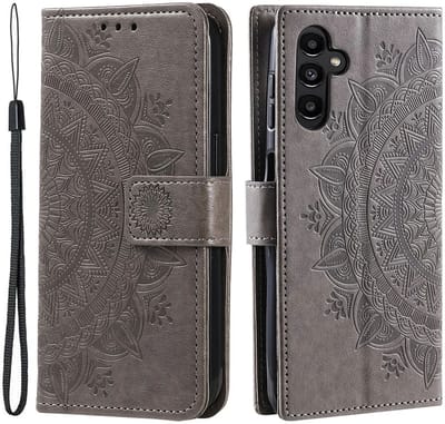Hoesje Mandala Book Case met Pasjeshouder Grijs Geschikt voor Samsung Galaxy A55