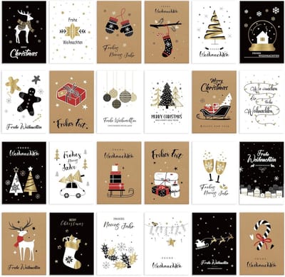 24 Elegante Kerstkaarten met Enveloppen en Gouden Details
