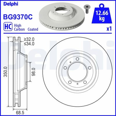 Remschijf DELPHI BG9370C, 1 stuk