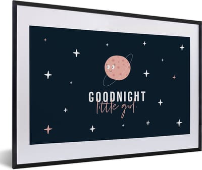 Poster in lijst - Fotolijst 60x40 cm - Posters - Spreuken - Quotes - Goodnight little girl - Kinderen - Kids - Baby - Posterlijst zwart - Decoratie - Wanddecoratie woonkamer - Muurdecoratie slaapkamer