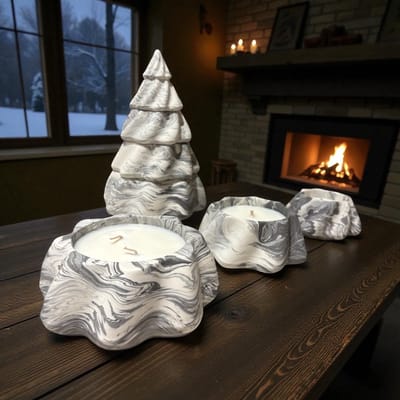 BAM Kerstboomkaars – 4-delige Set met 3 Geurkaarsen en Top – Black Orchid – Zwart Gemarmerd – 18 cm - CHRISTMAS Collection - cadeautip - geschenk - vegan