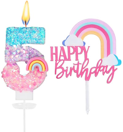 Dailygoods- Cijferkaars 5 - Verjaardagskaarsen - Taartkaarsjes - Decoratie voor kinderen - Regenboogkleurig - Verjaardagsdecoratie - Taartkaars