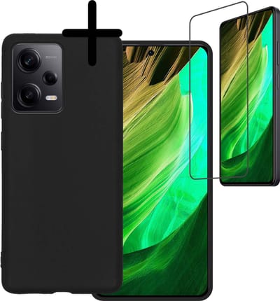 Hoesje Met Screenprotector - Geschikt voor Xiaomi Redmi Note 12 Pro - Sterk & Shockproof - Back Cover - Siliconen Case - Telefoon Hoes - Zwart