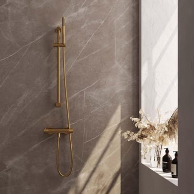 Brauer Gold Carving Glijstangset met Thermostaatkraan - Staafhanddouche - Goud Geborsteld Pvd