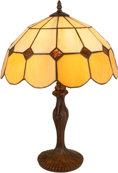 Tiffany tafellamp ruitpatroon - Crème-amber - Ø 36 cm - Glas in lood - Warm licht | RORUVERA