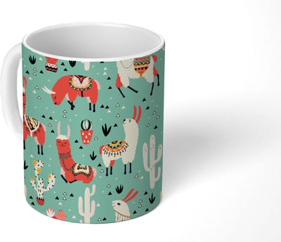 Mok - Koffiemok - Lama - Patronen - Cactus - Mokken - 350 ML - Beker - Koffiemokken - Theemok