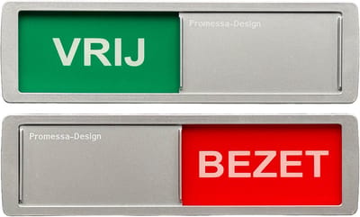 Vrij - Bezet Schuifbordje Arial - Hoge Kwaliteit - Aluminium Look - 17,5 cm x 5 cm x 0,6 cm - Promessa Design.