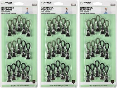 Benson Handdoekhaakjes - zwart - 45x - handdoekclips - ophanghaakjes
