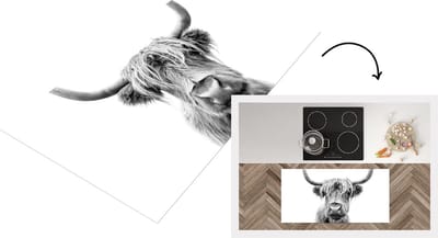 Keukenloper - Loper keuken - Schotse hooglander - Stier - Dieren - Zwart - Wit - 120x60 cm - Keukenloper vinyl
