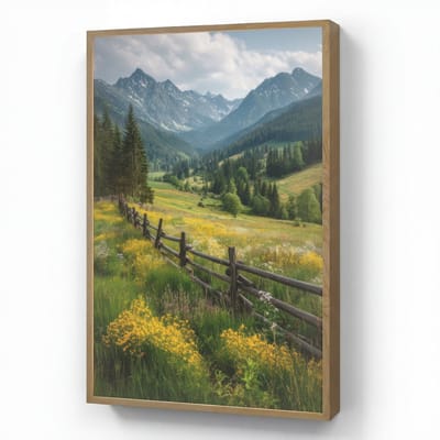 Wandlamp 60x90 cm - Oplaadbaar - Veld - Hek - Bergen - Bloemen - Wandlampen binnen woonkamer - Slaapkamer lamp - Decoratieve nachtlamp - Vloerlamp draadloos