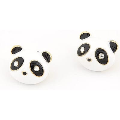 Mode Persoonlijkheid Schattige Flits Diamant Rode Panda Oorbellen, Flits Diamant Zwart en Wit Panda Oorbellen gray