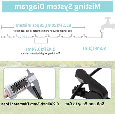 8 meter Sproeinevelkoelset voor Buiten, Misting Systeem met 10 Messing Nevelsproeiers voor Tuin, Broeikas en Parasol, Ideaal voor Zomerkoeling
