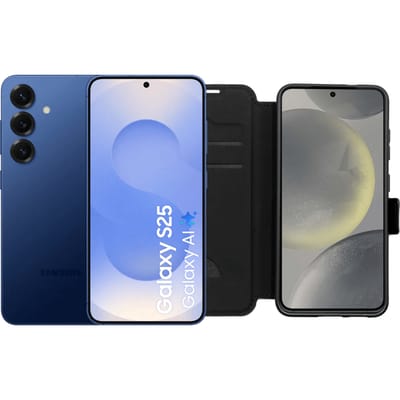 Samsung Galaxy S25 128GB Donkerblauw 5G + BlueBuilt Book Case Zwart