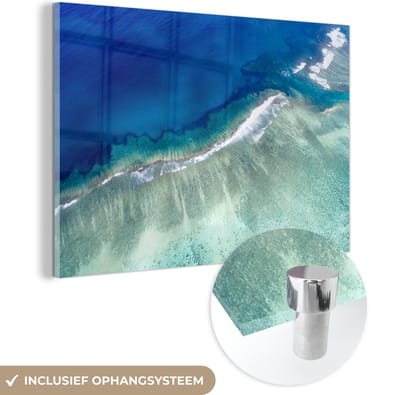 ® Glasschilderij 180x120 cm - Schilderij acrylglas - Blauwe zee bij de Kust van Ningaloo - Foto op glas - Muurdecoratie woonkamer - Wanddecoratie slaapkamer - Schilderijen