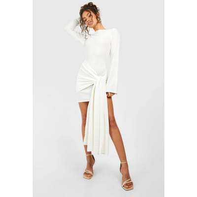 boohoo Dames Mini-jurk met textuur, wrap en bandjes aan de voorkant | Creme | Maat: 38