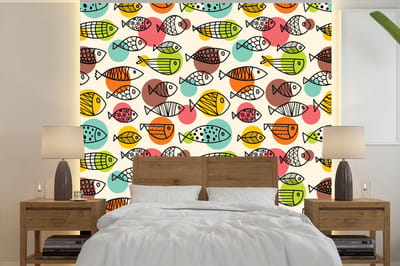 Behang - Fotobehang Stippen - Vis - Regenboog - Breedte 240 cm x hoogte 240 cm