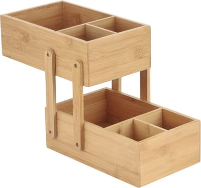MSV Bamboe Organizer – Cosmetica Organizer en Badkamer Opbergdoos met 2 Niveaus – Make-up Organizer voor Badkamer en Keuken