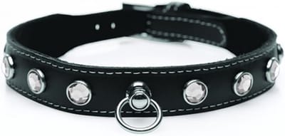 XR Brands Bling Vixen - Lederen Choker met Strass Steentjes clear