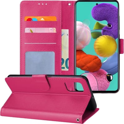 LuxeBass Telefoon Wallet Bookcase voor Samsung Galaxy M31 ? Portemonnee telefoonhoesje voor Bankpassen ? Hoesje voor Samsung Galaxy M31 ? Kunstleer ? Siliconen Houder ? Magnetische sluiten- Roze - bookcase - boekhoesje - book case - boek hoesje