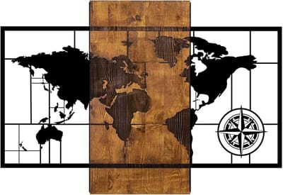 Wereldkaart Wanddecoratie - Muurkunst Hout - Woonkamer Aankleden - Uniek Gespreksonderwerp - 85x58cm - Rustiek
