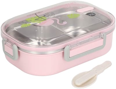 Dailygoody - Lunchbox - Lekvrije Container - Thermische Isolatie - Transparante Roze Vogel - Voor Kinderen - 2 Compartimenten