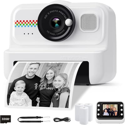 HiMont Instant Kinderfotocamera, HD/1080P Instantcamera voor Kinderen met 32G-Kaart en Printpapier, Kinderfotocamera Leuk Speelgoedcadeau voor Kinderen van 3 tot 12 Jaar