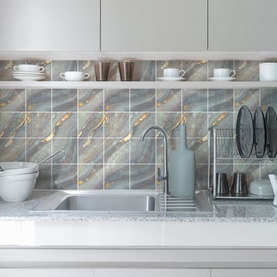 Zelfklevende tegelmuurstickers voor keuken en badkamer - 9 Masca grijze marmer cementtegelstickers - 9 stickers 10x10cm
