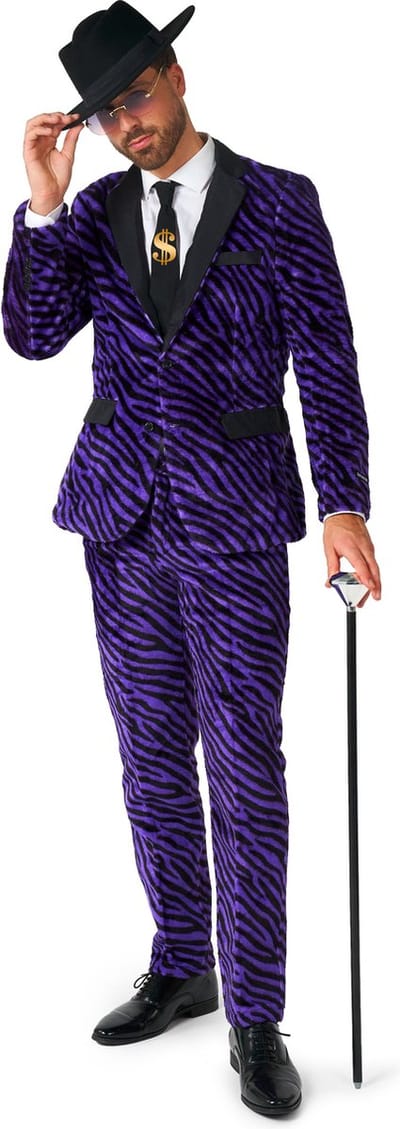 Suitmeister Pimp Kostuum - Heren Pak - Nepbont Hustler Outfit - Carnaval En Halloween Kostuum - Paars - Maat M