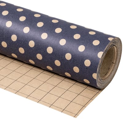 Allecto - Kraft Inpakpapier - Verjaardag - Mini Roll - Marineblauw - Dots Design - Perfect voor Feestjes - 44,5 cm x 10 m