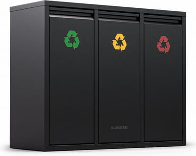 Klarstein Prullenbak - 3 Compartimenten - 45 Liter - 3 Recyclingbakken - Muurinstallatie mogelijk - Zwart