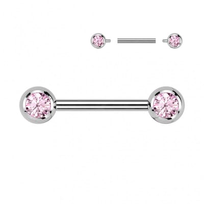 Piercing titanium steen rond intern schroefdraad 1.6x16 - zilver roze - LMPiercings