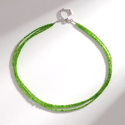 Cavill - Zilveren Halsketting - 925 Sterling Zilver Gerhodineerd - Russische Diopsied 35,28 ct - Verstelbare Elegante Ketting - Groene Edelstenen