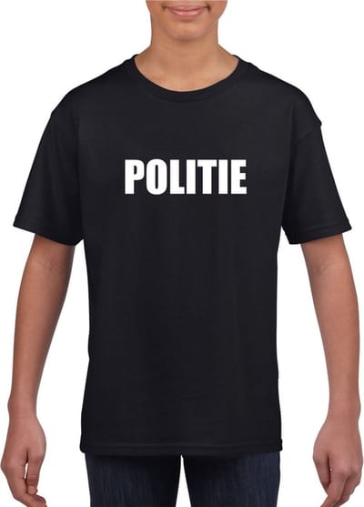 Politie tekst verkleedkleding t-shirt - zwart - voor kinderen - carnaval 110/116