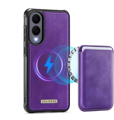 Solidenz Luxe Wallet geschikt voor Samsung Galaxy S25 Edge hoesje - Magnetische Pasjeshouder - Geschikt voor MagSafe - Schokbestendig - Paars