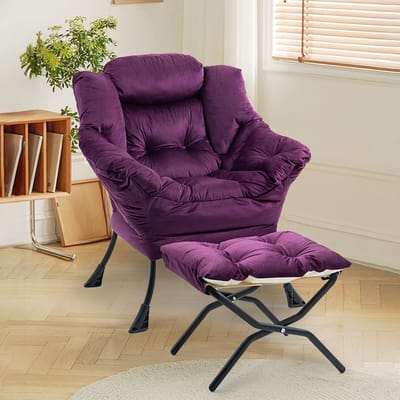 Fauteuil met voetenbank - Moderne Relaxstoel - Gestoffeerde bankstoel - Flueel - Zijzakken - Opvouwbare voetenbank - Ritssluiting installatie - Wit