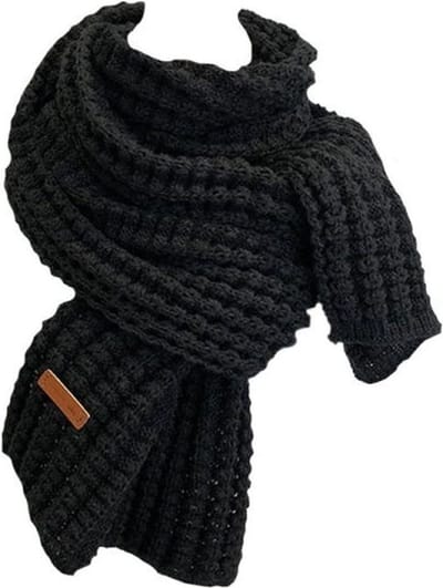 Gebreide Sjaal | winter warme sjaal | zwart | heren | dames | 180 x 30 cm