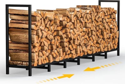 Brandhout Opslagrek - Haardhoutrek Buiten - Ordelijk Opslaan Hout - 14 Steunpoten Stabiliteit - 24 Meter Hoog - Zwart