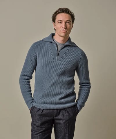 Blue wool half zip