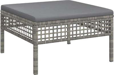 Tuinvoetenbank met Kussen - Poly Rattan Grijs - Moderne Hocker voor Buiten