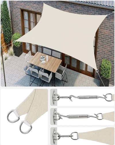 Zonnezeil 3x3 m Waterdicht Wit – Scheurbestendig Polyester UV-bescherming 93% – Vierkant Schaduwdoek Terras, Tuin & Balkon – 4 Touwen 2 m