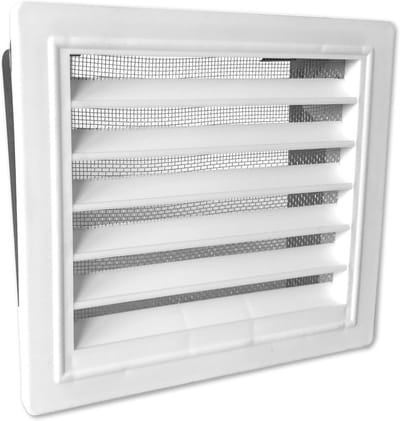 Kunststof Ventilatie Rooster met Vliegennet en Inbouwframe 20x20 cm
