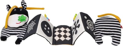 Mom's Care baby speelgoed zachte activiteitenboek koe zwart-wit contrast.