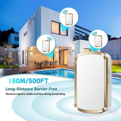 Draadloze Deurbel - Zelfaangedreven Kit - Snelle Installatie - Geen Batterijen Nodig - 150m Bereik - Wit Zilver