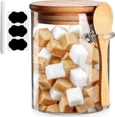 Glazen Opbergpotten met Luchtdichte Deksel en Lepel, Ideaal voor Voedselopslag, Decoratieve Keukenpotten voor Koffie, Thee, Suiker en Specerijen, Perfect voor Badzout en Meer (1 Pack)