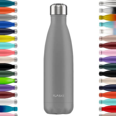 FLASKE Original Drinkfles 500 ml - Geïsoleerde RVS Waterfles - BPA-vrij - 12u Warm & 24u Koud - Geschikt als Thermosfles en Thermoskan - Water Bottle Stainless Steel - Stone
