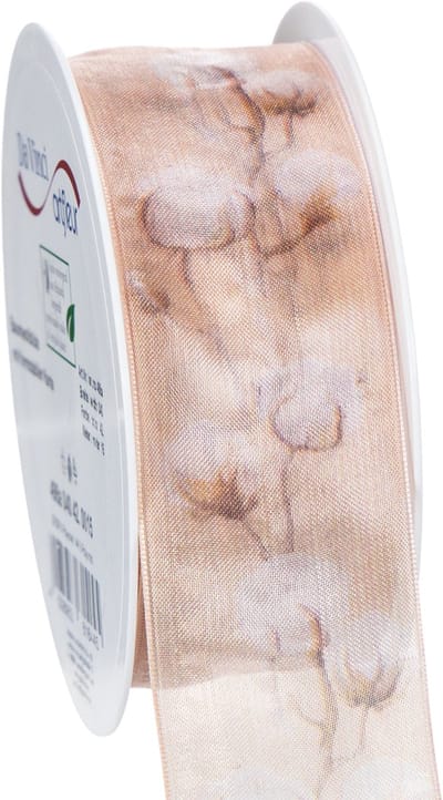 Organza lint, katoenen bloemen, decoratief lint, roze, 40 mm, 15 m