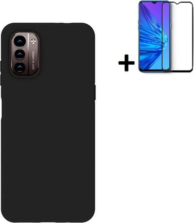 MoDo hoesje Geschikt voor Nokia G11/ G21 - Siliconen Back Cover - Zwart met full screenprotector
