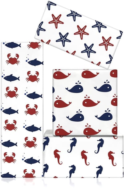 Dailygoods- Inpakpapier Oceaan Thema - Verjaardagscadeau - 8 Vellen - 51 x 74 cm - Zee-inpakpapier - Creatief Ontwerp - Blijvende Indruk - Cadeaupapier