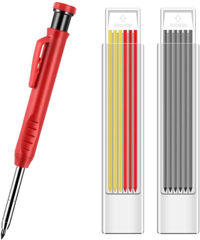 Dailygoods- Bouwpotlood met ingebouwde slijper - Timmermanspotlood - Hervulbaar - 12 Vullingen - Houtbewerking - Duurzaam grafiet - Constructiepotlood