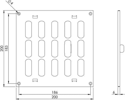 Metalen rooster verstelbaar 200x200 zwart - MR2020RM - RAL9005